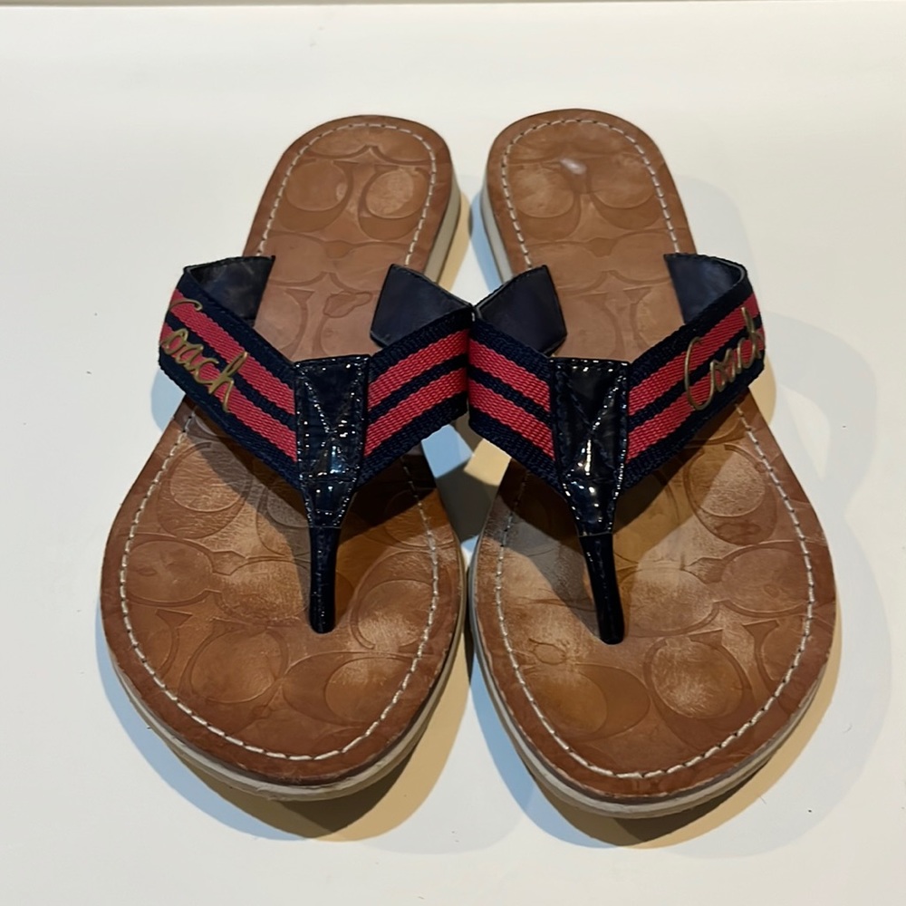 Coach pink and navy thong sandals 6.5B